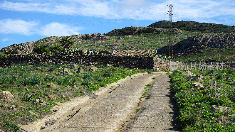 西班牙加那利群岛特内里费岛的Teno Alto火山景观和山路。
